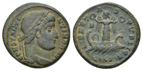 Constantine I. AD 307/310-337. Æ Follis (18mm, 3.9 g). Constantinople mint. Struck AD 327. Laureate head right / Victory standing left on galley, hold...