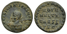 CRISPUS (Caesar, 316-326). Follis. (17mm, 2.5 g) Thessalonica. Obv: CRISPVS NOBILISS CAES. Laureate, draped and cuirassed bust left, holding spear ove...