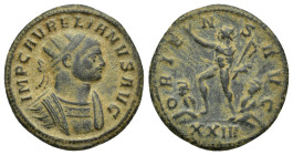 Aurelian AD 270-275. Rome Antoninianus Æ (21mm, 4.5 g). IMP C AVRELIANVS AVG, radiate and cuirassed bust right / ORIENS AVG, Sol advancing left, tread...