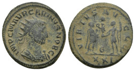 CARINUS. Antoninian. (Ae 20mm, 4.2 g). 284 AD Antioch. Anv: Bust radiated and with cuirass of Carino to the right, around legend: IMP CM AVR CARINVS P...