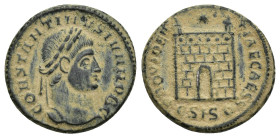 Constantine II, as caesar (Constantine I, 306-337), Nummus, Siscia, AD 326-327; AE (18mm, 3.5 g); CONSTANTINVS IVN NOB C, laureate head r., Rv. PROVID...