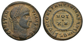 CONSTANTINE I. 307-337 AD. Æ Follis (18mm, 3.7 g). Thessalonika, 2nd officina, Laureate bust right, seen from behind / VOT / X X in two lines across f...