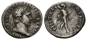 Traianus (98-117 AD). AR Denarius (17mm, 3.1 g), Roma (Rome), 101-102 AD. Obv. IMP CAES NERVA TRAIAN AVG GERM, laureate bust right, drapery on left sh...