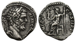 Septimius Severus AR Denarius. (17mm, 2.5 g) Rome, 194-195 AD. L SEPT SEV PERT AVG IMP IIII, laureate head right / P M TR P II COS II P P, Jupiter sea...