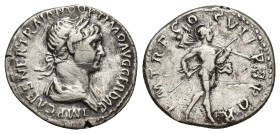 TRAJAN (98-117). Denarius. (19m, 3.1 g) Rome. Obv: IMP TRAIANO OPTIMO AVG GER DAC P M TR P. Laureate and draped bust right. Rev: COS VI P P S P Q R. M...