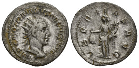 Trajan Decius (AD 249-251). AR antoninianus (22mm, 3.8 g). Rome. IMP C M Q TRAIANVS DECIVS AVG, radiate, cuirassed bust of Trajan Decius right, seen f...