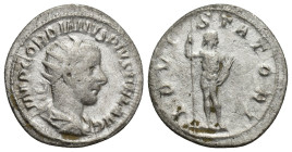 Gordian III AR Antoninianus. (22mm, 3.3 g) Rome, AD 241-243. IMP GORDIANVS PIVS FEL AVG, radiate draped bust right / IOVI STATORI, Jupiter standing ri...