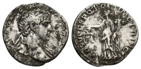 Traianus (98-117 AD). AR Denarius (18mm, 3.3 g). Rome. Obv. IMP TRAIANO AVG GER DAC P M TR P, Laureate bust right, slight drapery on far shoulder. Rev...