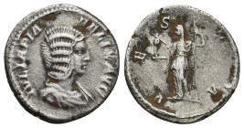 Julia Domna, 193-217. Denarius (Silver, 18mm, 2.7 g), Rome, 211-217. IVLIA PIA FELIX AVG Draped bust of Julia Domna to right. Rev. VESTA Vesta standin...
