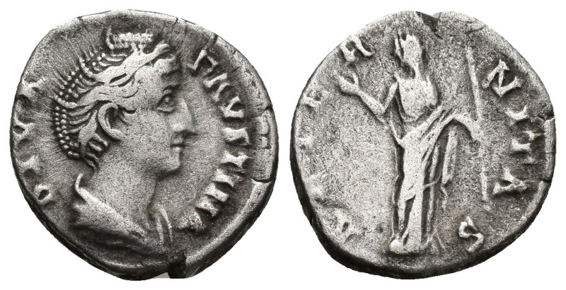 Diva Faustina I, wife of Antoninus Pius. Denarius after 141, AR (17mm, 3.1 g). D...