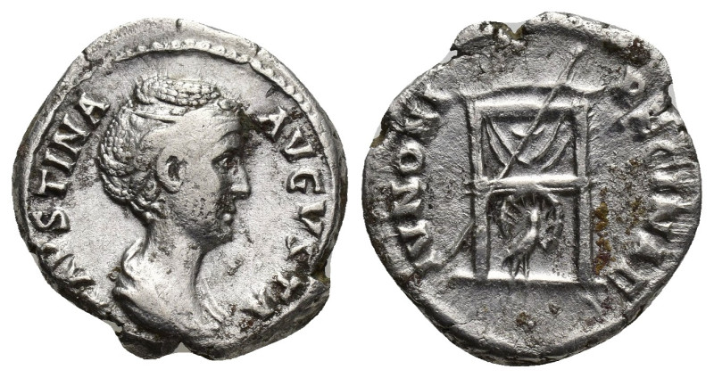 Faustina I (wife of A. Pius) AR Denarius. (18mm, 3.4 g) Rome, AD 139-140. FAVSTI...