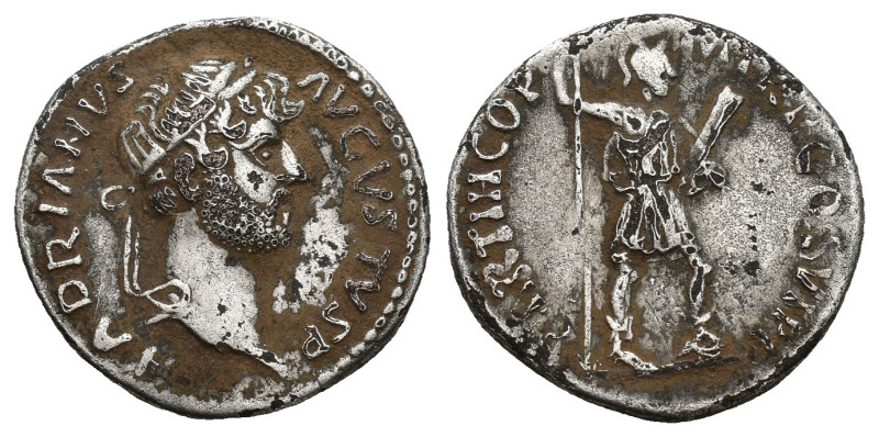 Hadrian. AD 117-138. Denarius (17mm, 3.2 g). Contemporary imitation. Laureate he...