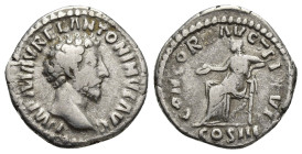 Marcus Aurelius; 161-180 AD, Rome, 162 AD, Denarius, (17mm, 3.3 g). Obv: IMP M AVREL ANTONINVS AVG Bare-headed bust r, Rx: CONCORD AVG TR P XVI around...