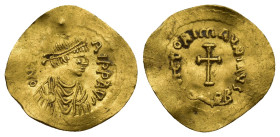 Maurice Tiberius, 582-602. Tremissis (Gold, 17mm, 1.5 g), Constantinopolis. d N TIbЄRI P P AVC Diademed, draped and cuirassed bust of Maurice Tiberius...
