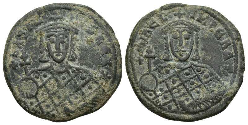 Michael III "the Drunkard", with Basil I. (842-867 AD) Constantinople AE Follis ...