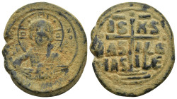 Anonymous Æ Nummus. (31mm, 13. 8 g) Constantinople, time of Romanus III, circa AD 1028-1034. + ЄMMANOVHA, facing bust of Christ Pantokrator; IC-XC acr...