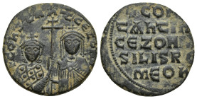 Constantine VII Porphyrogenitus, with Zoe. 913-959. Æ Follis (23mm, 6.6 g). Constantinople mint. Struck 914-919. Crowned half-length figures of Consta...