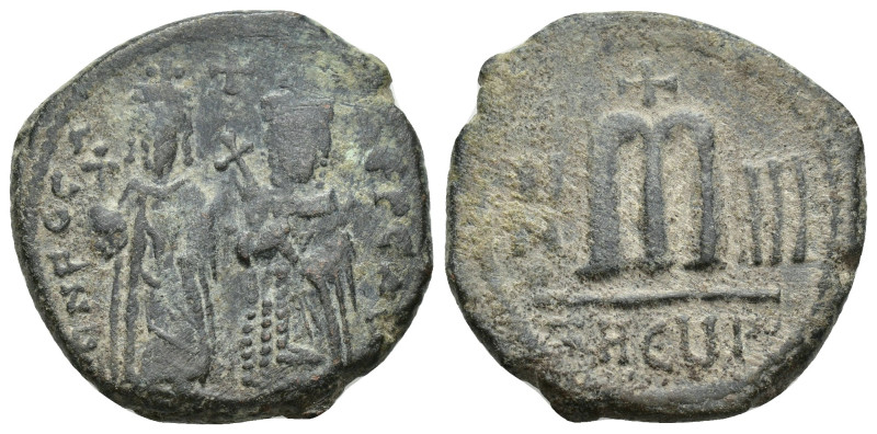 Phocas, with Leontia AD 602-610. Dated RY 3=AD 603/604. Theoupolis (Antioch) Fol...