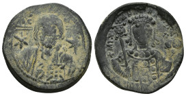 Michael VII Æ Nummus. (26mm, 6.3 g) Constantinople, AD 1071-1078. Facing bust of Christ Pantokrator; cross behind, stars across fields, IC-XC above tr...