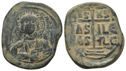 Romanus III Argyrus. 1028-1034. Æ follis (anonymous). (29mm, 11.6 g). Bust of Christ / Legend, cross on three steps ("Jesus Christos, Basile Basile") ...