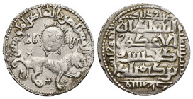 Seljuks of Rum, Ghiyath al-Din Kay Khusraw II AR Dirham. (22mm, 3 g) Siwas mint, AH 638 = AD 1240. Lion advancing to right, two stars around; above pe...