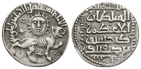 Seljuks of Rum, Ghiyath al-Din Kay Khusraw II AR Dirham. (22mm, 2.9 g) Siwas mint, AH 638 = AD 1240. Lion advancing to right, two stars, pellet in cre...