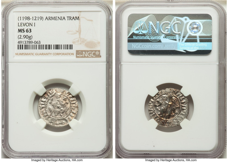 Cilician Armenia. Levon I Tram ND (1198-1219) MS63 NGC, 22mm. 2.90gm. Levon I en...