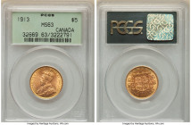 George V gold 5 Dollars 1913 MS63 PCGS, KM26. 

HID09801242017

© 2022 Heritage Auctions | All Rights Reserved