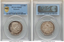 Frederik VII 1/2 Rigsdaler 1855-VS MS65 PCGS, Copenhage mint, KM759. Crown mm. Two year type. Russet and brown toning over lustrous argent surfaces. 
...