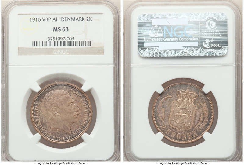 Christian X 2 Kroner 1916 (h)-VBP MS63 NGC, Copenhagen mint, KM820. 

HID0980124...