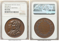 Louis Philippe I bronze "Franklin & Montyon Society" Medal 1833-Dated MS65 Brown NGC, Sch-GM-51. 42mm. By Barre. FRANKLIN / BIENFAISANCE DU GENIE / MO...