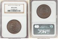 Charles X 10 Centimes 1827-H MS66 Brown NGC, La Rochelle mint, KM11.2. One year type. Tied for finest certified. Superior gem in deep glossy walnut wi...