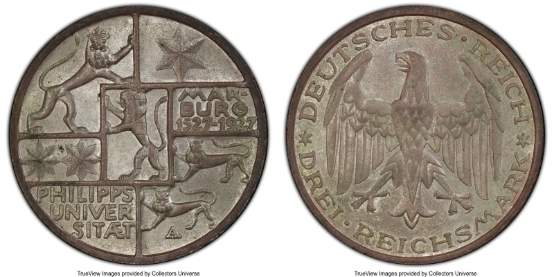 Weimar Republic "Marburg University" 3 Mark 1927-A MS64 PCGS, Berlin mint, KM53,...