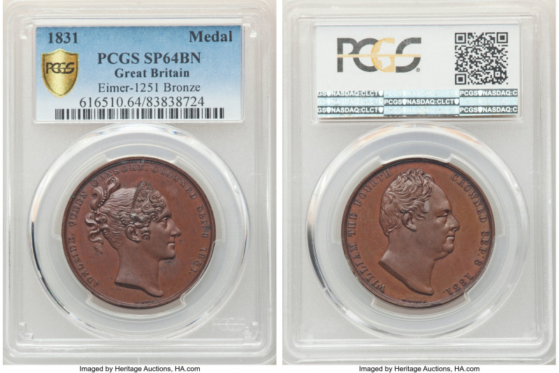 William IV bronze Specimen "Coronation" Medal 1831 SP64 Brown PCGS, BHM-1475, Ei...