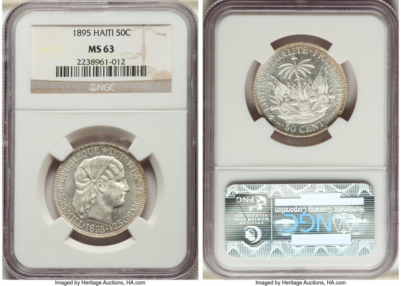 Republic 50 Centimes 1895-(a) MS63 NGC, Paris mint, KM47. Lustrous with some ref...