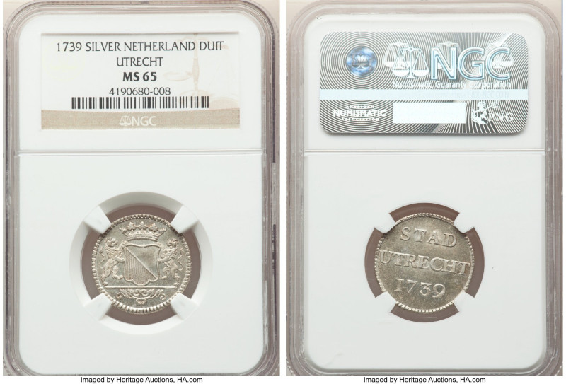 Utrecht. Provincial silver Duit 1739 MS65 NGC, Utrecht mint, KM91a. First year o...