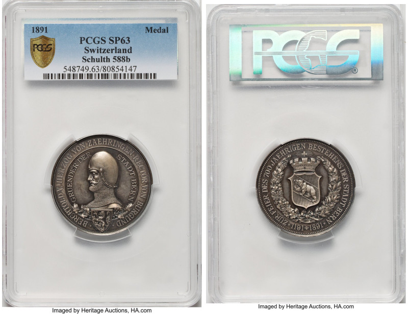 Confederation silver Specimen "700th Anniversary of Bern" Medal 1891 SP63 PCGS, ...