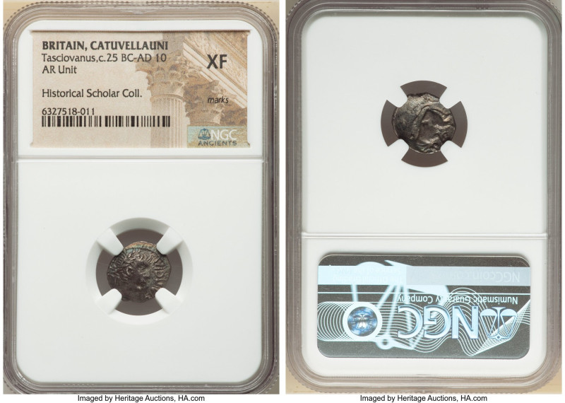 BRITAIN. Catuvellauni. Tasciovanus (Ca. 25 BC-AD 10). AR unit (14mm, 4h). NGC XF...