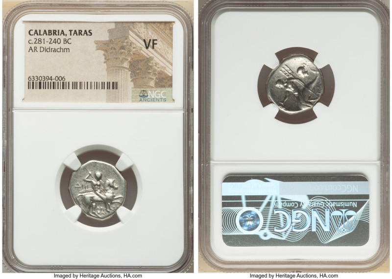 CALABRIA. Tarentum. Ca. 281-240 BC. AR stater or didrachm (19mm, 4h). NGC VF. Ar...