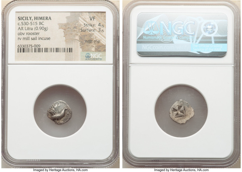 SICILY. Himera. Ca. 530-515 BC. AR litra (13mm, 0.90 gm). NGC VF 4/5 - 3/5, edge...