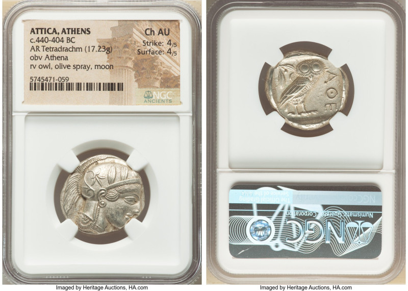 ATTICA. Athens. Ca. 440-404 BC. AR tetradrachm (25mm, 17.23 gm, 6h). NGC Choice ...