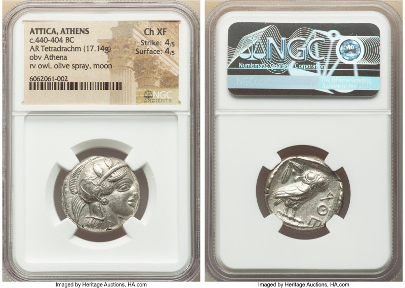 ATTICA. Athens. Ca. 440-404 BC. AR tetradrachm (24mm, 17.14 gm, 1h). NGC Choice ...