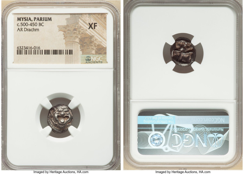 MYSIA. Parium. Ca. 500-450 BC. AR drachm (15mm). NGC XF. Gorgoneion facing with ...