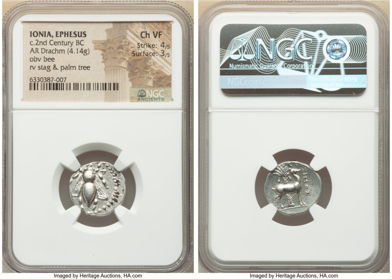 IONIA. Ephesus. Ca. 2nd century BC. AR drachm (18mm, 4.14 gm, 11h). NGC Choice V...