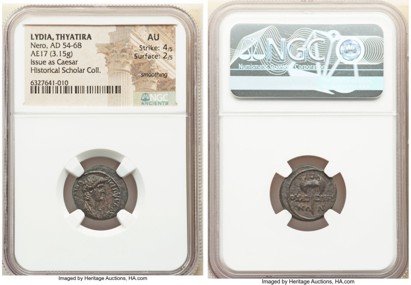 LYDIA. Thyatira. Nero, as Caesar (AD 54-68). AE (17mm, 3.15 gm, 12h). NGC AU 4/5...