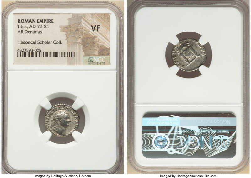 Titus, as Augustus (AD 79-81). AR denarius (17mm, 5h). NGC VF. Rome, 1 January-3...