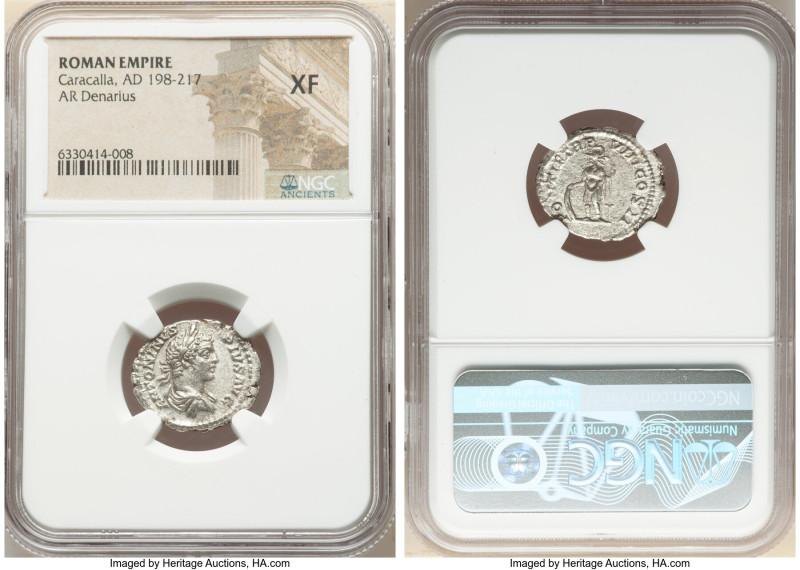 Caracalla, as Augustus (AD 198-217). AR denarius (20mm, 6h). NGC XF. Rome, AD 20...