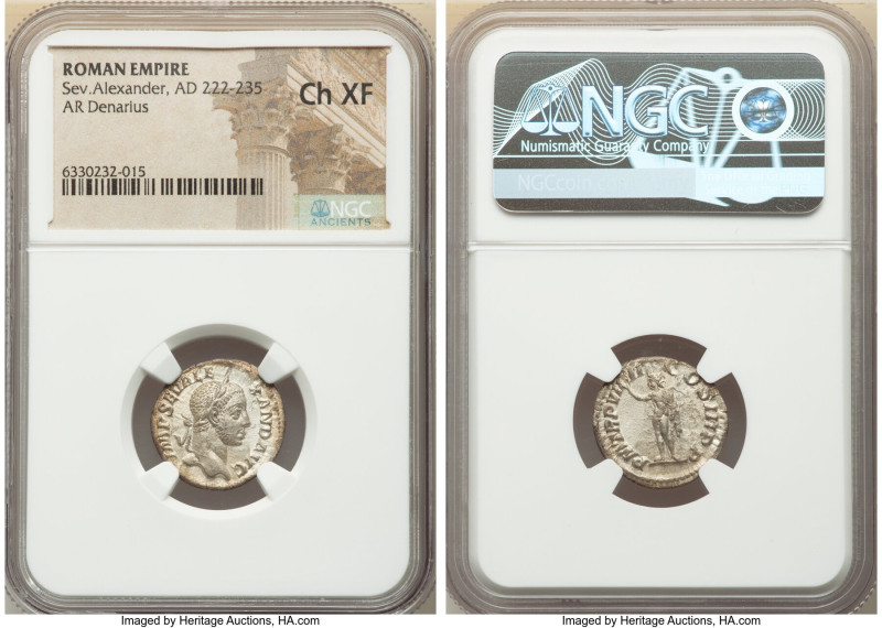 Severus Alexander, as Augustus (AD 222-235). AR denarius (18mm, 12h). NGC Choice...