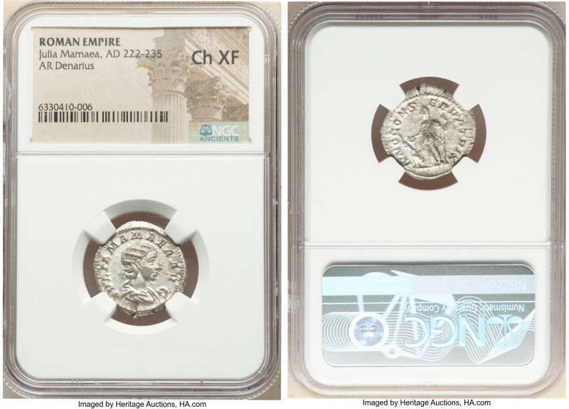 Julia Mamaea (AD 222-235). AR denarius (21mm, 5h). NGC Choice XF. Rome. IVLIA MA...