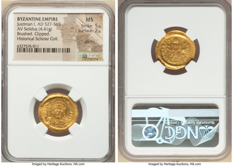 Justinian I the Great (AD 527-565). AV solidus (20mm, 4.41 gm, 6h). NGC MS 5/5 -...